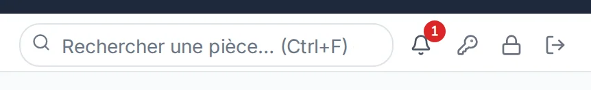 Barre d'outils du ruban : recherche, notifications, mot de passe, verrouillage, déconnexion